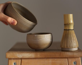 Handmade Stoneware Matcha Set – Japanese Tea Ceremony Bowl, Whisk Holder