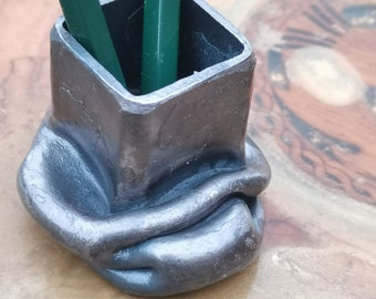 Hand forged squished style pencil holder