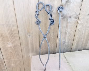 Ammonite style fireside tongs and poker set