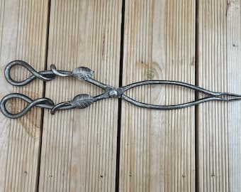Handmade leafy style fireside tongs