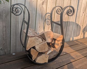 Fireside log holder handmade by a Scottish blacksmith