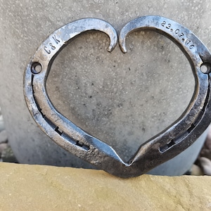 Horse shoe heart with anniversary date and initials