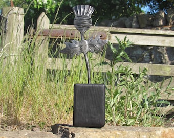 Hand forged thistle sculpture, handmade by Scottish blacksmith
