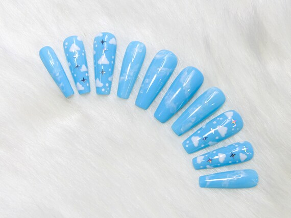 DAYDREAMIN' White Clouds Sky Nail Art Press On Nails | Etsy