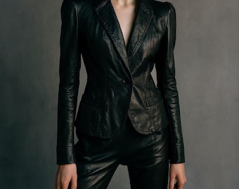 Chaqueta blazer de cuero negra vintage AVANT GARDE, años 70 y 80, para mujer, talla pequeña, EE. UU.