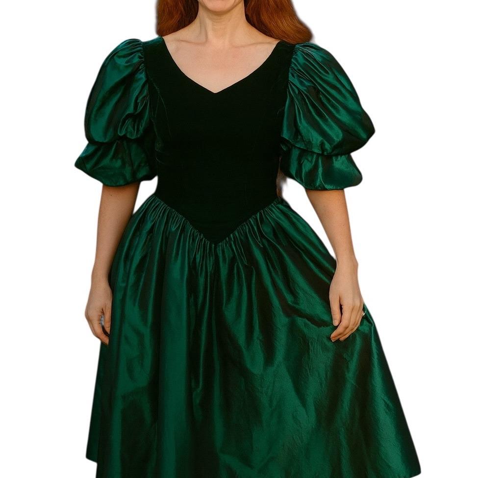 slim fit dress slacks The Deidre Dress in Green Velvet with Black Lace main image 1