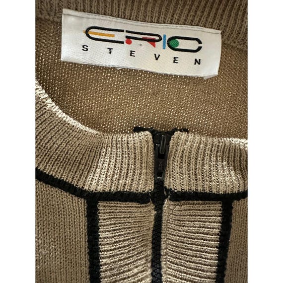 Vintage Eric Steven 2-Piece Knit Sweater Skirt Set Tan Beige Black Trim 80s View 2