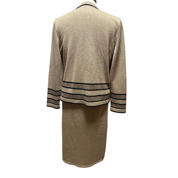 Vintage Eric Steven 2-Piece Knit Sweater Skirt Set Tan Beige Black Trim 80s View 3