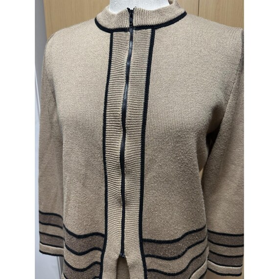 Vintage Eric Steven 2-Piece Knit Sweater Skirt Set Tan Beige Black Trim 80s View 5