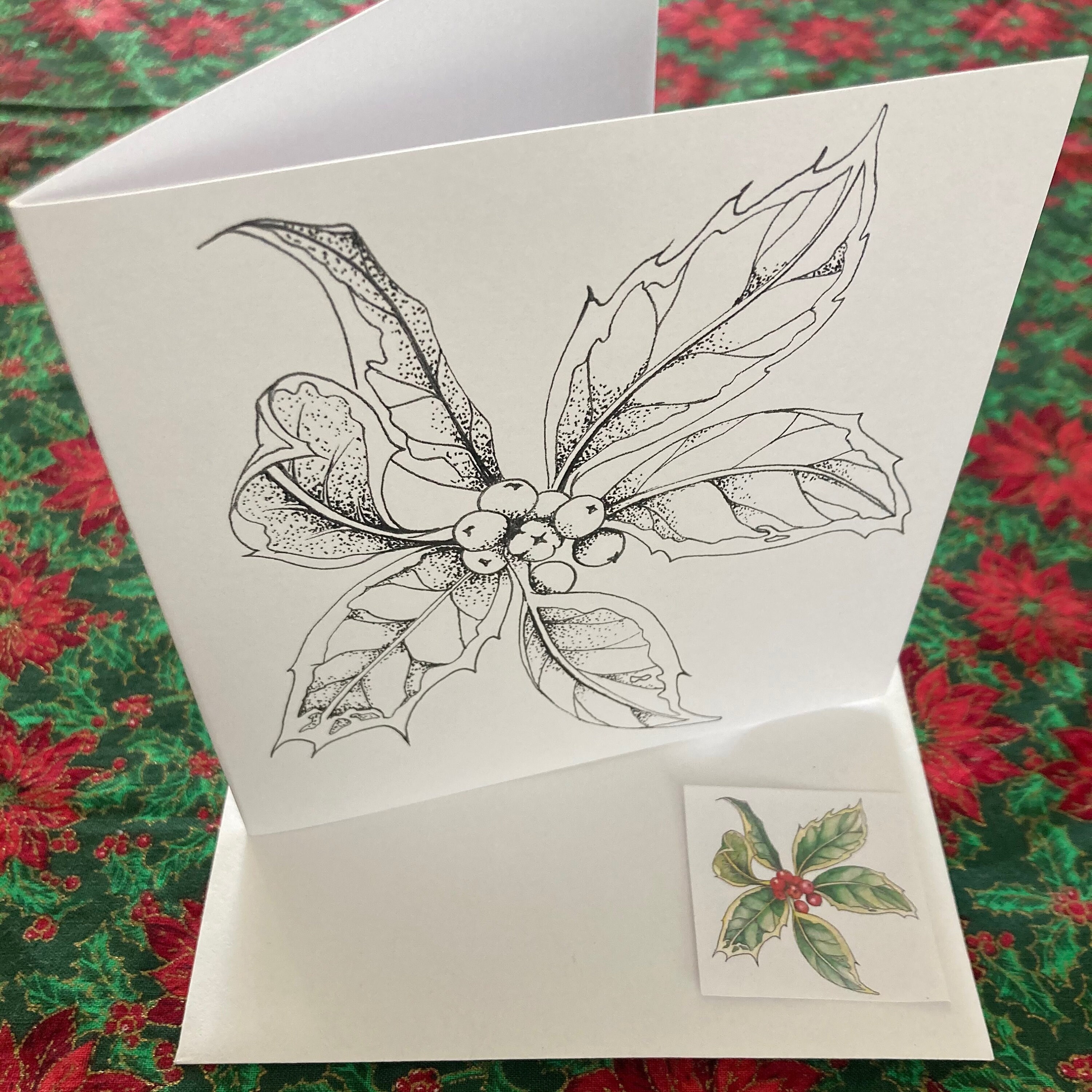 Individual Christmas Greetings Card - Golden King Holly - Paint Your Own