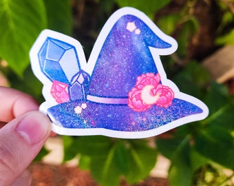Crystal Witch Hat Holographic Sticker, Witchy Aesthetic, Witchy Stickers for Laptop, Water Bottle, Journal, Planner, Spooky, Halloween,Magic