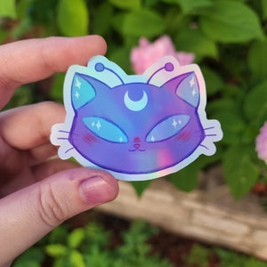 Holographic Alien Kitty Cat Stickers, Cute Kawaii Stickers for Water Bottle, Journal, Planner, Laptop Decals, Waterproof Stickers