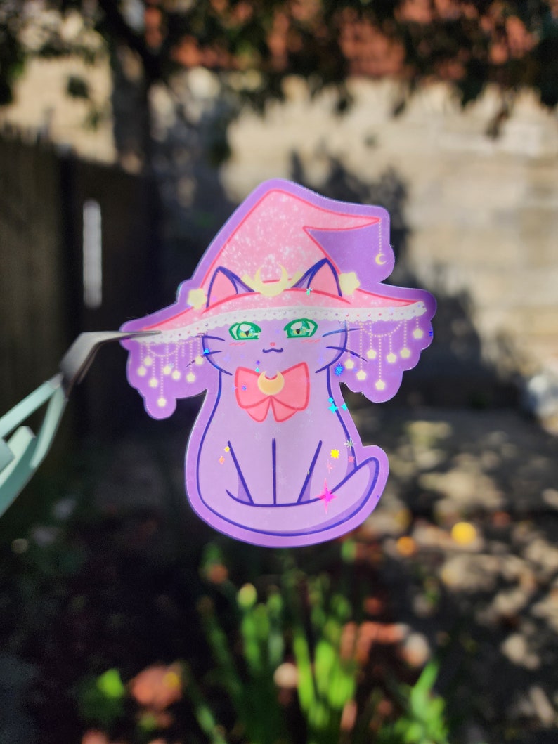 Holographic Witch Kitty Cat Sticker, Halloween Sticker, Witchy Sticker ...