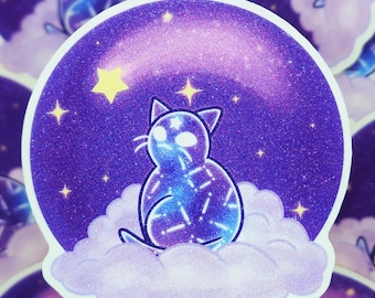 Cosmic Cat Stickers, Galaxy Cat, Celestial Cat, Waterproof Stickers, Water Bottle Stickers, Laptop Stickers, Cute Kawaii Cat Stickers