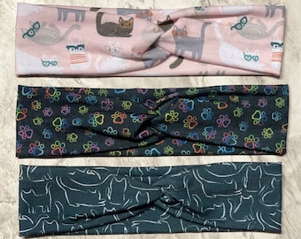 Cat Stretch Knit Headband 3 Pack. Twisted Knot Headband