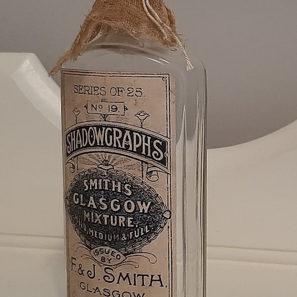 Antique Bottle, Primitive Dark Blue Label, Shadowgraphs Smiths Glasgow Mixture, F & J. Smith, Primitive Old Bottle, Collectable