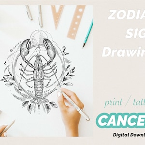 Cancer - Horoscope Zodiac Astrology Star Sign Constellation Wall Art, Print, Drawing, Colouring Page, Tattoo - Digital Download