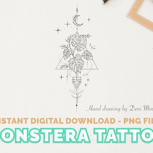 Monstera Tattoo - Line drawing design for Plant Lovers - Instant Digital Download (png file) by Deni Minar