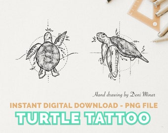 Turtle Small Tattoo Design Hand Drawing for Animal and Ocean Lovers - Instant Digital Download (2 Designs)