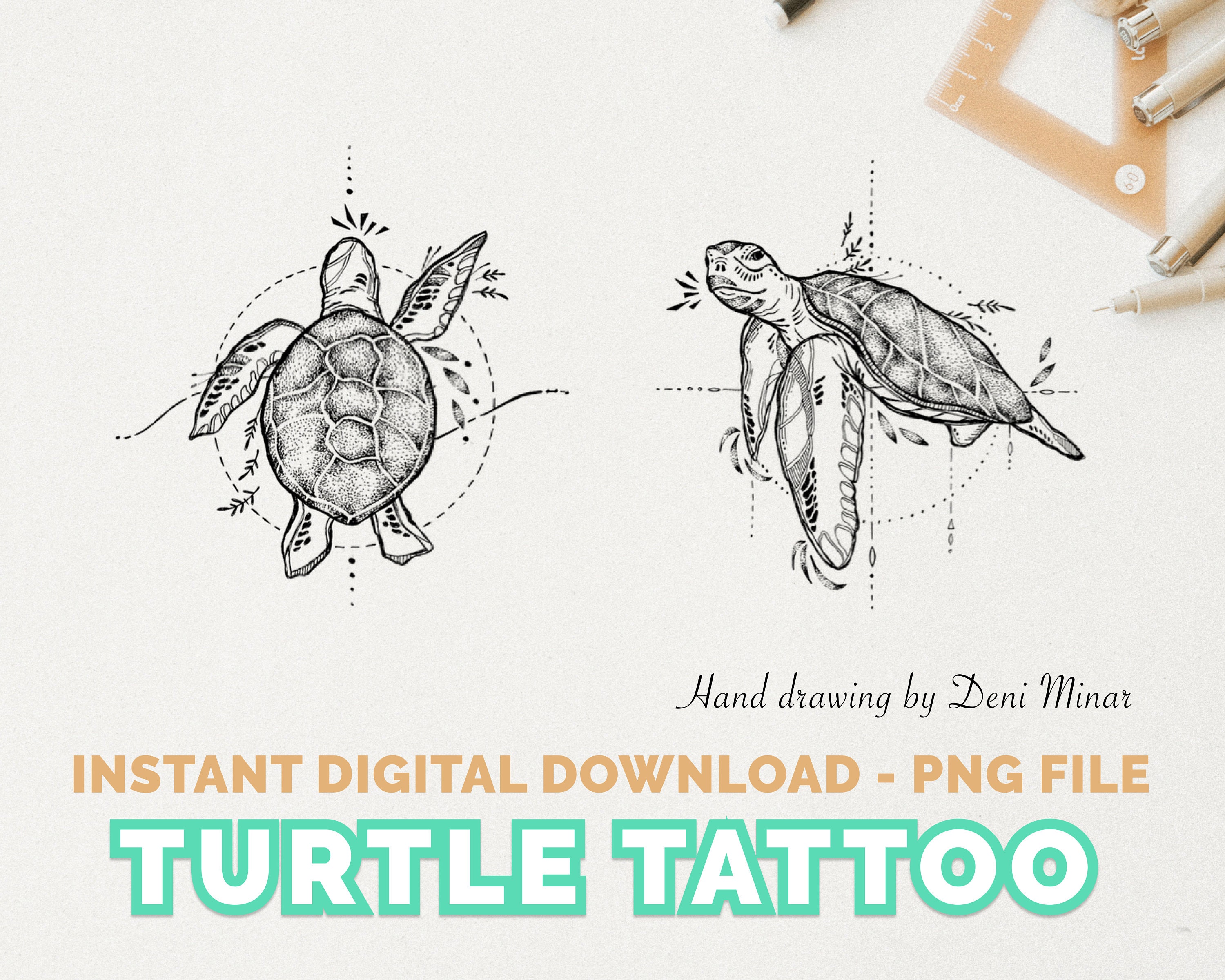 Turtle Small Tattoo Design Hand Drawing for Animal and Ocean - Etsy Turtle Small Tattoo Design Hand Drawing for Animal and Ocean - Etsy