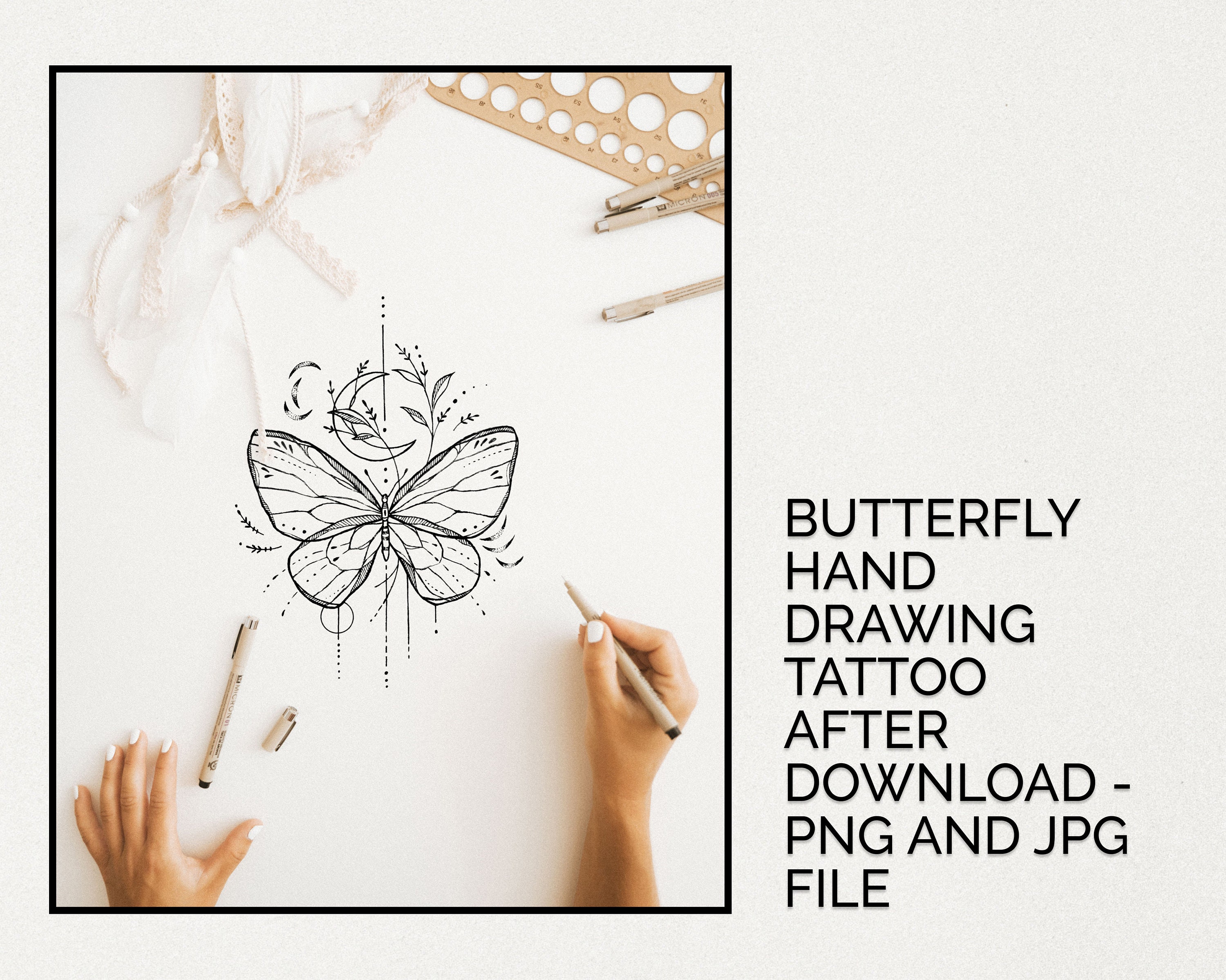 Butterfly Tattoo Hand Drawing Small Tattoo Design by Deni - Etsy