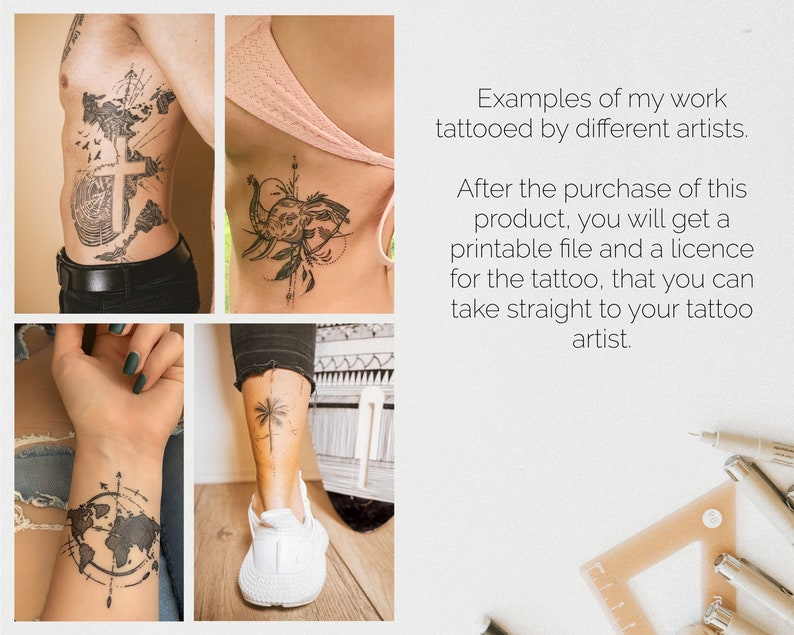 Compass Tattoo Digital File, Travel Tattoo for instant download by Deni Minar small tattoo idea image 3
