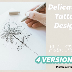 Palm Tree Small Tattoo Design Hand Drawing for Travel and Summer Lovers - Instant Digital Download (4 Designs)