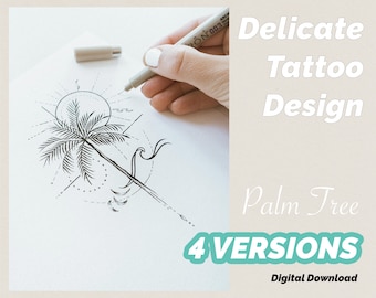 Palm Tree Small Tattoo Design Hand Drawing for Travel and Summer Lovers - Instant Digital Download (4 Designs)