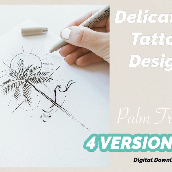 Palm Tree Small Tattoo Design Hand Drawing for Travel and Summer Lovers - Instant Digital Download (4 Designs)