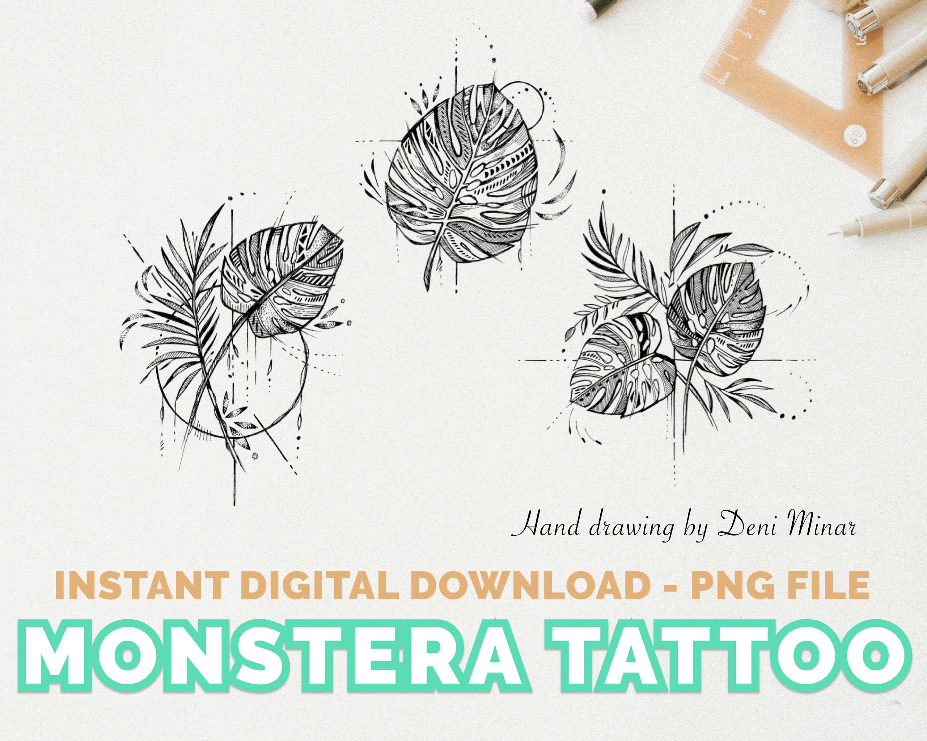 Monstera Tattoo Line Drawing Design for Plant Lovers - Etsy Canada