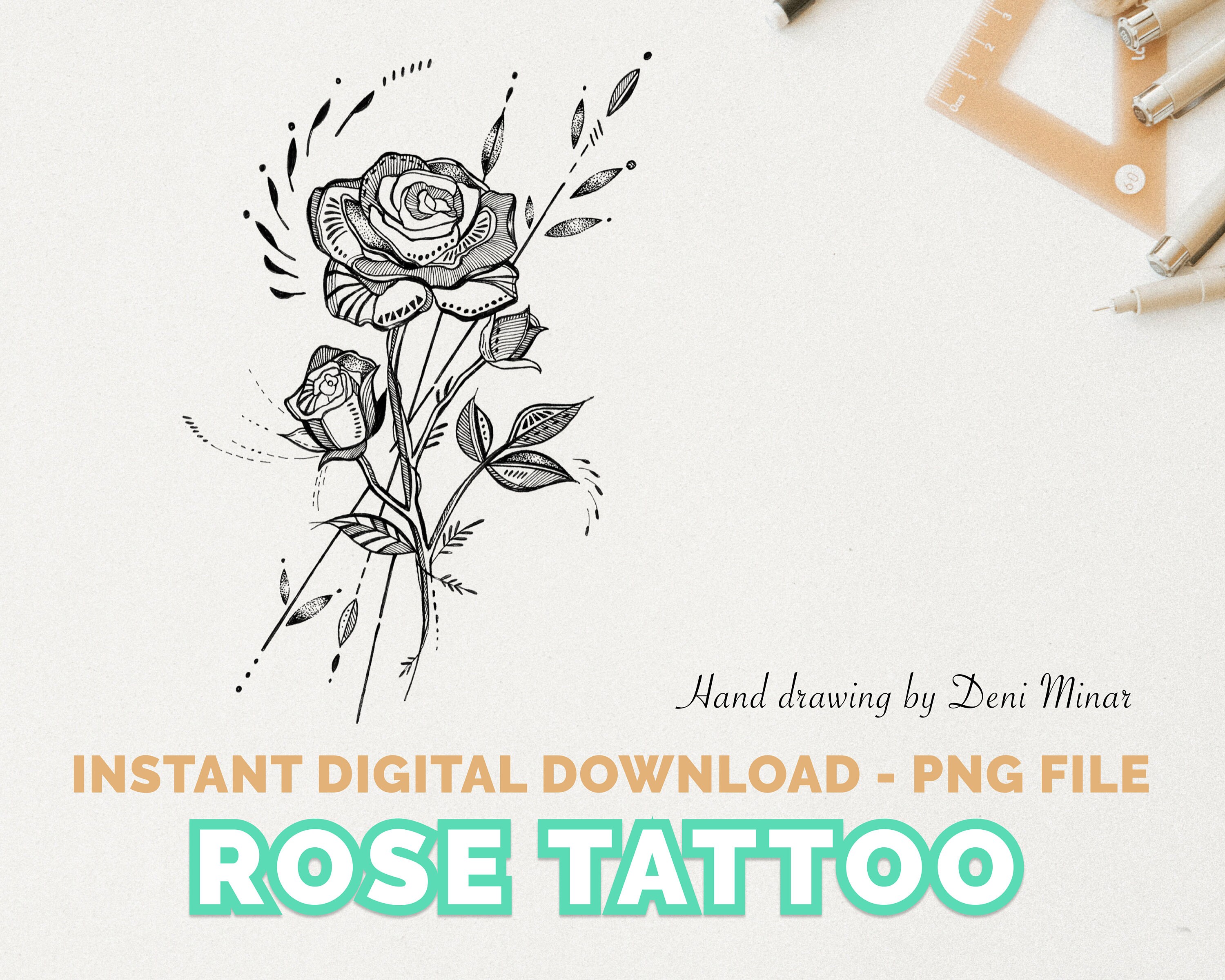 Rose Small Tattoo Design Hand Drawing for Animal Lovers - Etsy Israel