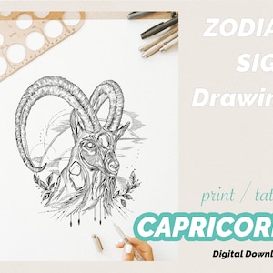 Capricorn - Horoscope Zodiac Astrology Star Sign Constellation Wall Art, Print, Drawing, Colouring Page, Tattoo - Digital Download