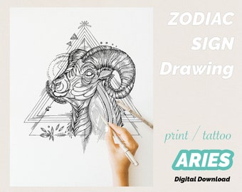 Aries - Horoscope Zodiac Astrology Star Sign Constellation Wall Art, Print, Drawing, Colouring Page, Tattoo - Digital Download