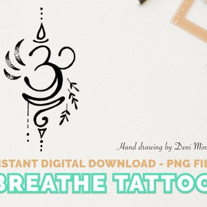 Breathe Sanskrit Symbol - Om Small Tattoo Design Hand Drawing for Yoga and Spirituality Lovers - Instant Digital Download (clipart, png)