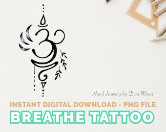 Breathe Sanskrit Symbol - Om Small Tattoo Design Hand Drawing for Yoga and Spirituality Lovers - Instant Digital Download (clipart, png)