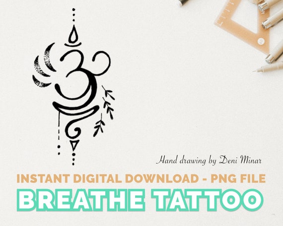 Breathe Sanskrit Symbol Om Small Tattoo Design Hand Drawing Etsy