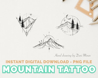 Mountain Tattoo, Nature tattoo and Hiking tattoo 5 VERSIONS for instant download by Deni Minar (small tattoo idea)