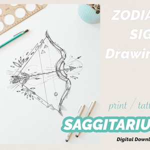 Sagittarius - Horoscope Zodiac Astrology Star Sign Constellation Wall Art, Print, Drawing, Coloring Page, Tattoo - Digital Download