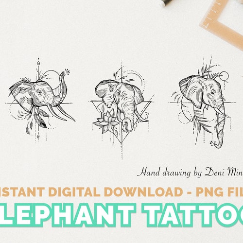 Elephant Small Tattoo Design Hand Drawing for Animal Lovers - Etsy Elephant Small Tattoo Design Hand Drawing for Animal Lovers - Etsy