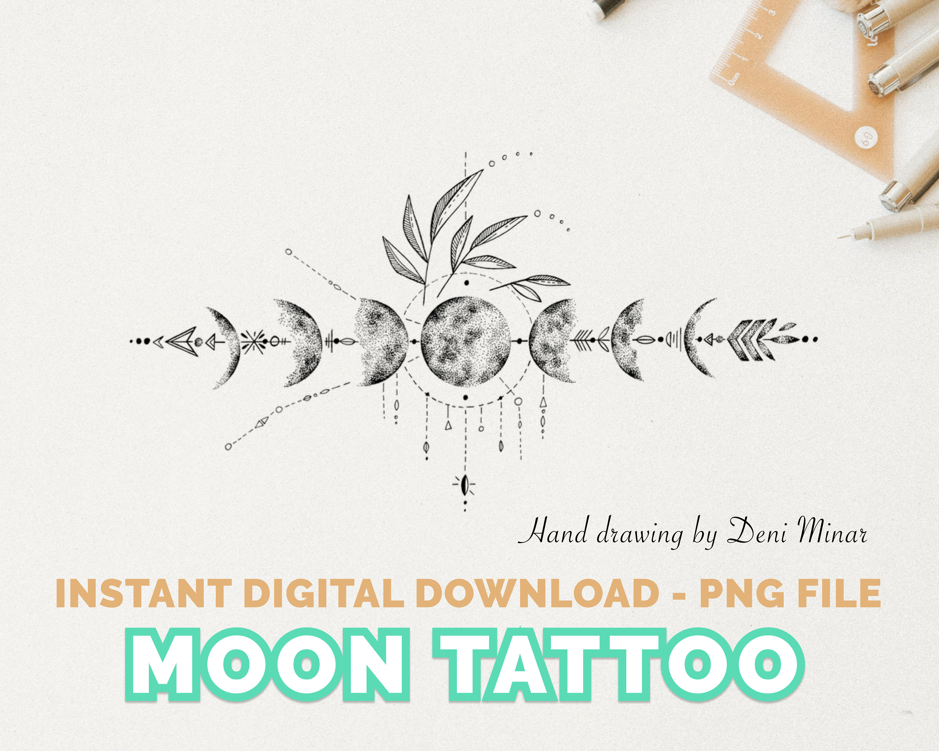 Moon Phase Cycle Small Feminine Womanhood Tattoo Design Line - Etsy Moon Phase Cycle Small Feminine Womanhood Tattoo Design Line - Etsy