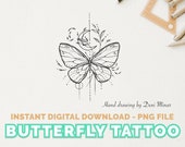 Butterfly Tattoo - hand drawing small tattoo design by Deni Minar - Instant Digital Download (png, pdf file)
