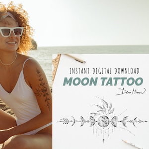 Moon Phase Cycle - Small Feminine Womanhood Tattoo Design Line Drawing - Instant Digital Download by Deni Minar