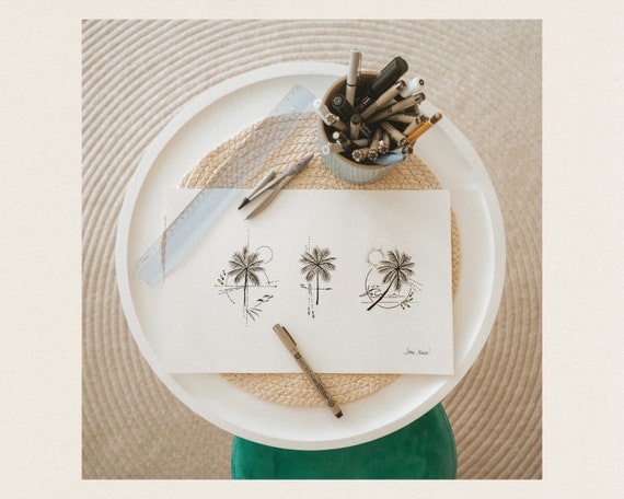 Palm Tree Small Tattoo Design Hand Drawing for Travel and Summer