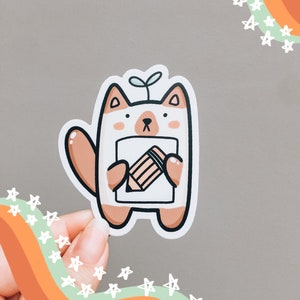 Siamese Cat Sticker with Pencil- Matte Laptop Sticker