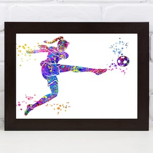 Soccer Player Watercolor Print Female Football Gift Soccer Player Girl Soccer Woman Personalized Gift Customize Wall Art #084