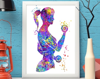 Levantadora de pesas Mujer Acuarela Impresión Mujer Levantadora de pesas Regalo Arte Decoración de pared Gimnasio Levantadora de pesas fitness, levantadora de pesas, Mujer INSTANT Down #072