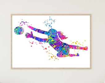 Portero de fútbol Estampado de acuarela personalizado Portero Chica Regalo de fútbol Femenino Jugadora de fútbol Mujer Regalo de fútbol personalizado Arte de pared #082