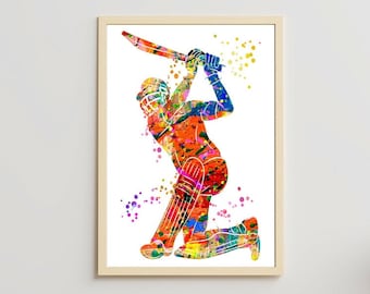 Cricket Art Wall Art Decor Cricket Player Batsman man Watercolor Print male Cricket Gift Boy Cricket Player Home Decor Sport Cricketer #039