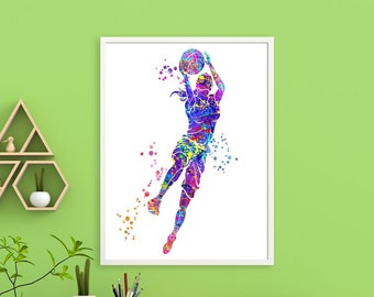 Basketball PRINT Acuarela Póster de baloncesto, Regalo de baloncesto, Imagen de baloncesto, Arte de pared de baloncesto, Imprimible, arte de baloncesto, deporte #058
