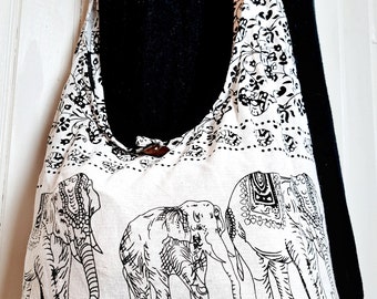 White shoulder bag in elephant pattern fabric